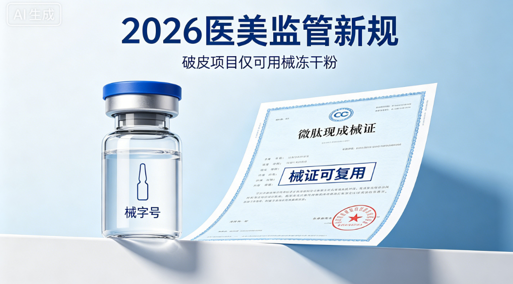 2026 医美监管新规：破皮项目仅可用械冻干粉，微肽现成械证可复用