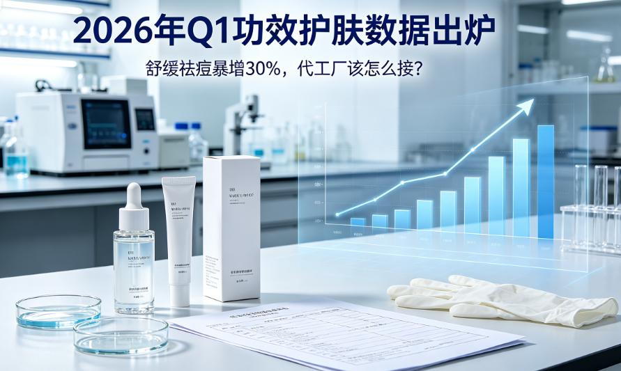 2026年Q1功效护肤数据出炉：舒缓祛痘暴增30%，代工厂该怎么接？
