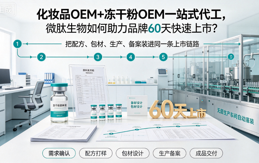 化妆品OEM+冻干粉OEM一站式代工，微肽生物如何助力品牌60天快速上市？
