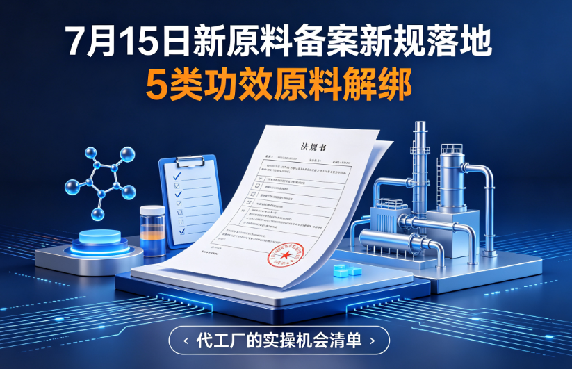 7月15日新原料备案新规落地：5类功效原料解绑 ，代工厂的实操机会清单
