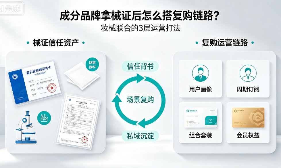 成分品牌拿械证后怎么搭复购链路？妆械联合的3层运营打法