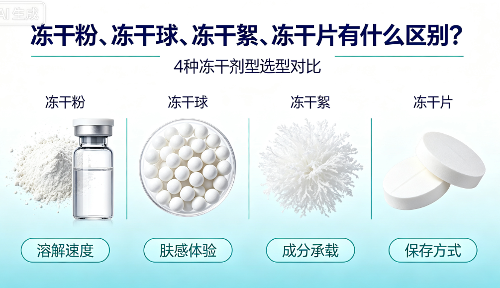 冻干粉、冻干球、冻干絮、冻干片有什么区别？4种冻干剂型选型对比