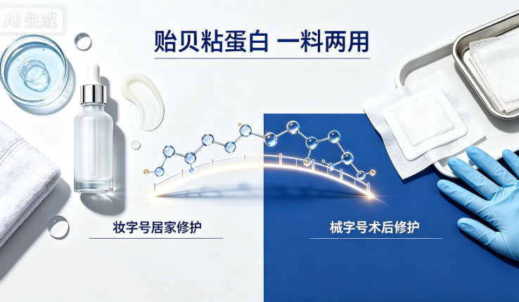 微肽生物的贻贝粘蛋白怎么一料两用？妆字号居家修护与械字号术后修护双线