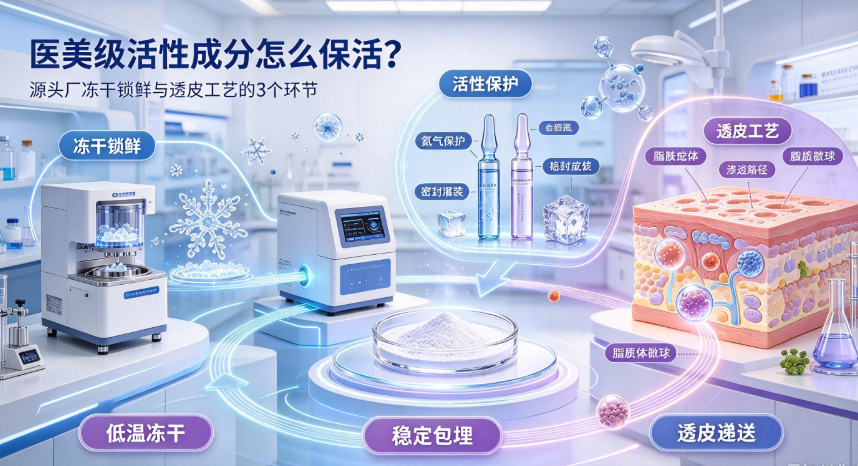 医美级活性成分怎么保活？源头厂冻干锁鲜与透皮工艺的3个环节