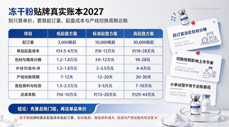 冻干粉贴牌起订量起盘成本产线切换周期，2027真实账本，别只算单价算总账